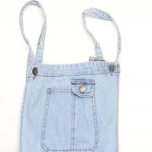 Denim & Co. Womens Blue Cotton Pinafore/Dungaree Dress Size 12 Square Neck Zip - Ajustable straps