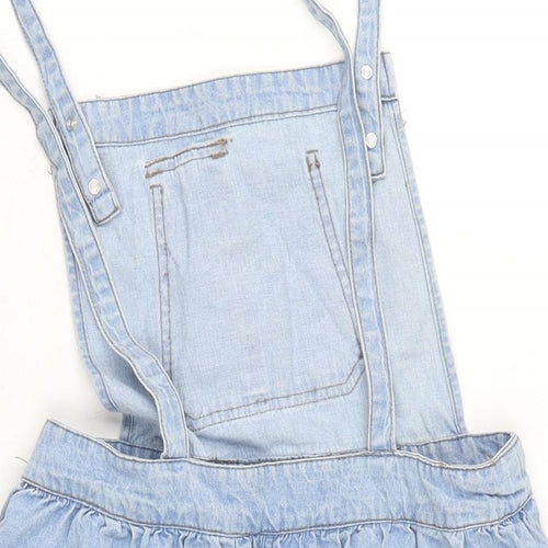 Denim & Co. Womens Blue Cotton Pinafore/Dungaree Dress Size 12 Square Neck Zip - Ajustable straps