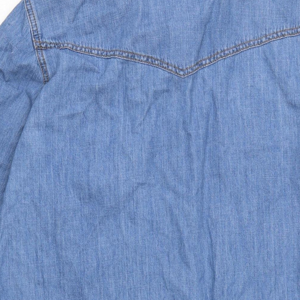 Marks and Spencer Womens Blue Cotton Shirt Dress Size 18 Collared Snap