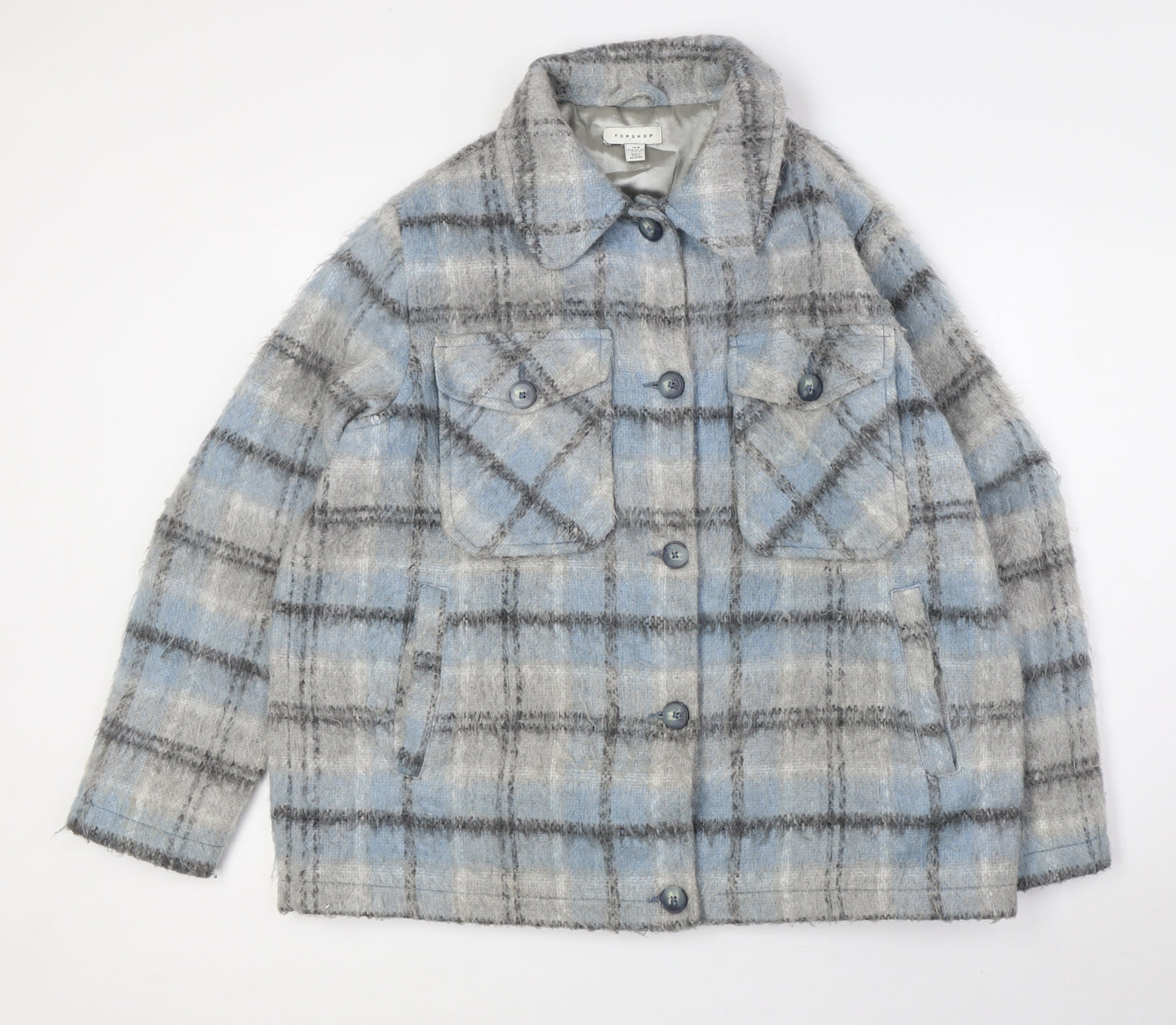 Topshop Womens Blue Check Jacket Size M Button