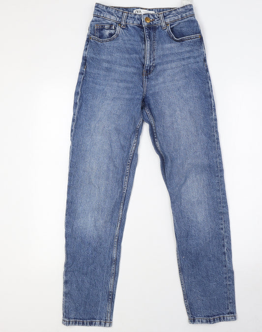 Zara Womens Blue Cotton Straight Jeans Size 6 L29 in Regular Button