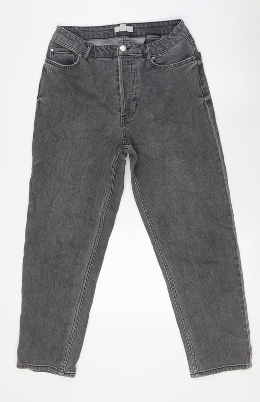 H&M Womens Grey Cotton Straight Jeans Size 10 L27 in Regular Button