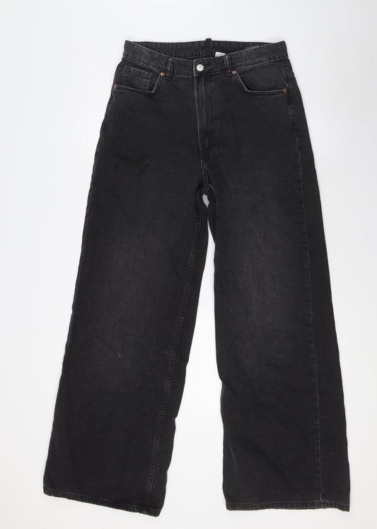 Divided by H&M Womens Black Cotton Wide-Leg Jeans Size 12 L31 in Regular Button