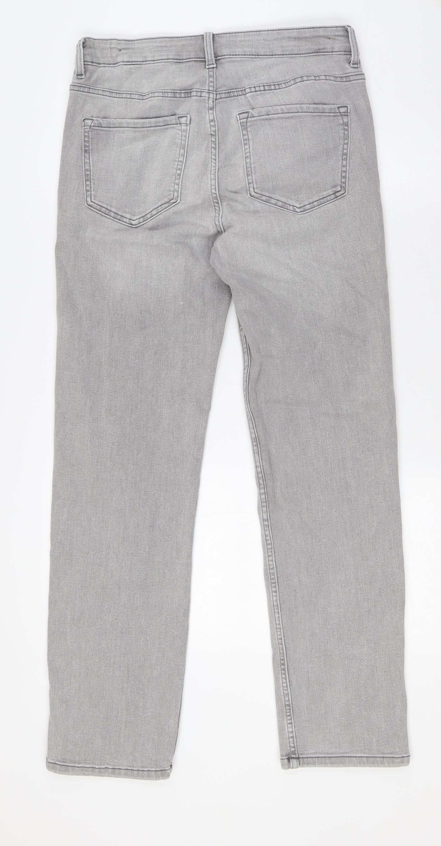 Marks and Spencer Womens Grey Cotton Straight Jeans Size 10 L29 in Regular Button