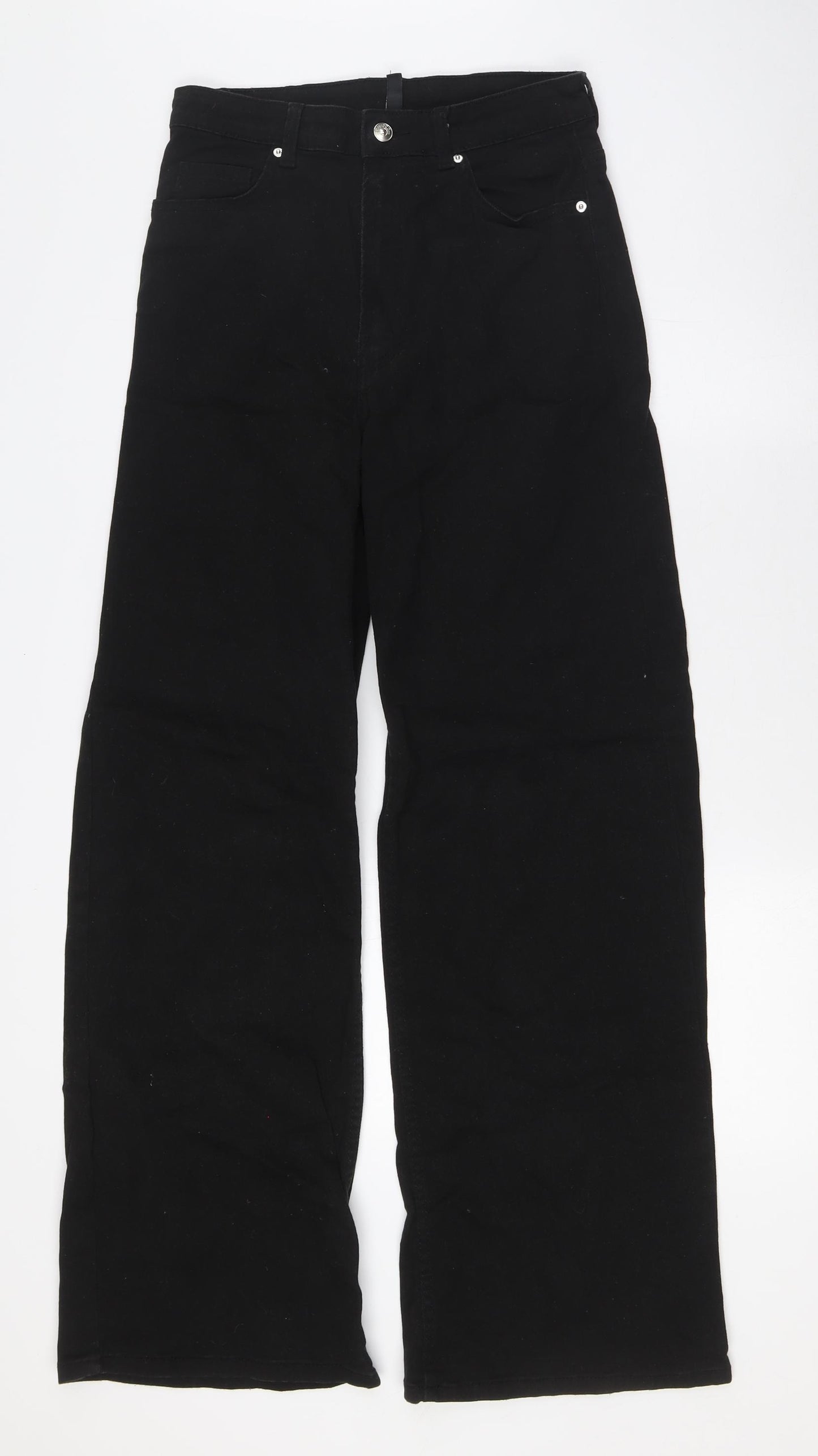 Divided by H&M Womens Black Cotton Wide-Leg Jeans Size 12 L31 in Regular Button