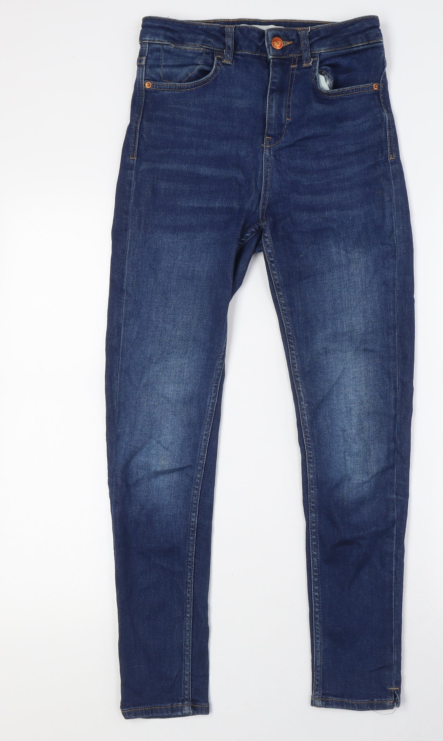 Zara Womens Blue Cotton Skinny Jeans Size 8 L27 in Regular Button