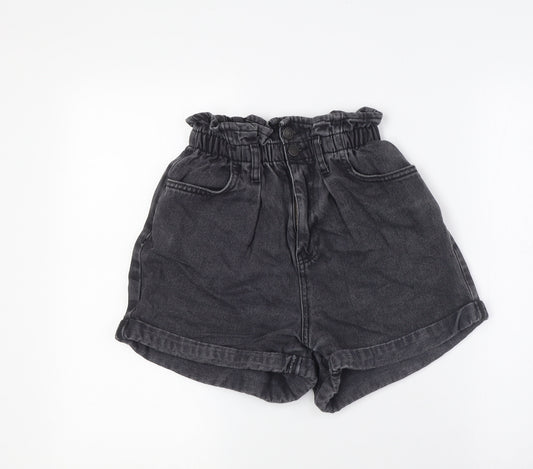 New Look Womens Black 100% Cotton Basic Shorts Size 6 Regular Button - Paper Bag Style