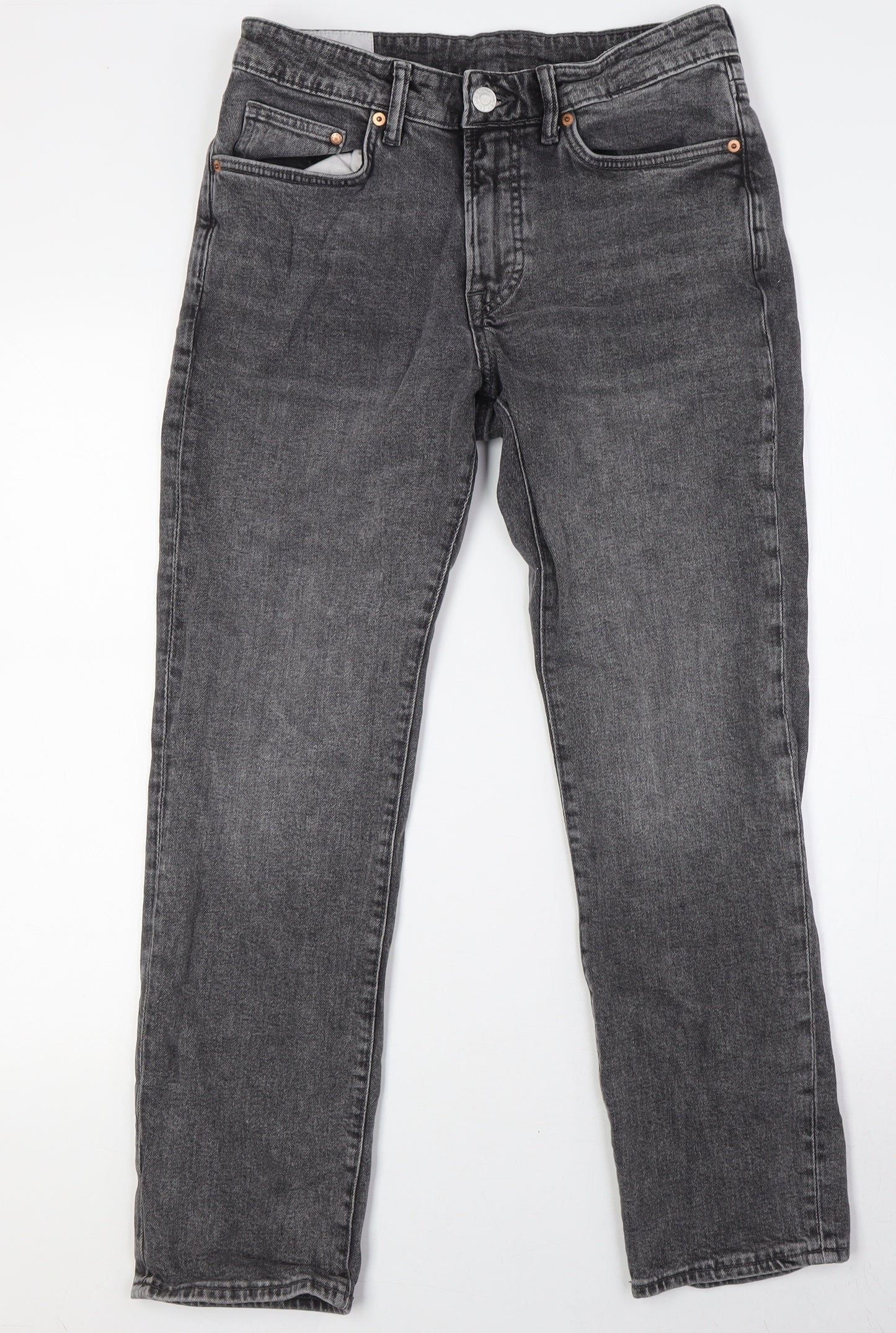 H&M Mens Grey Cotton Straight Jeans Size 30 in L30 in Regular Button