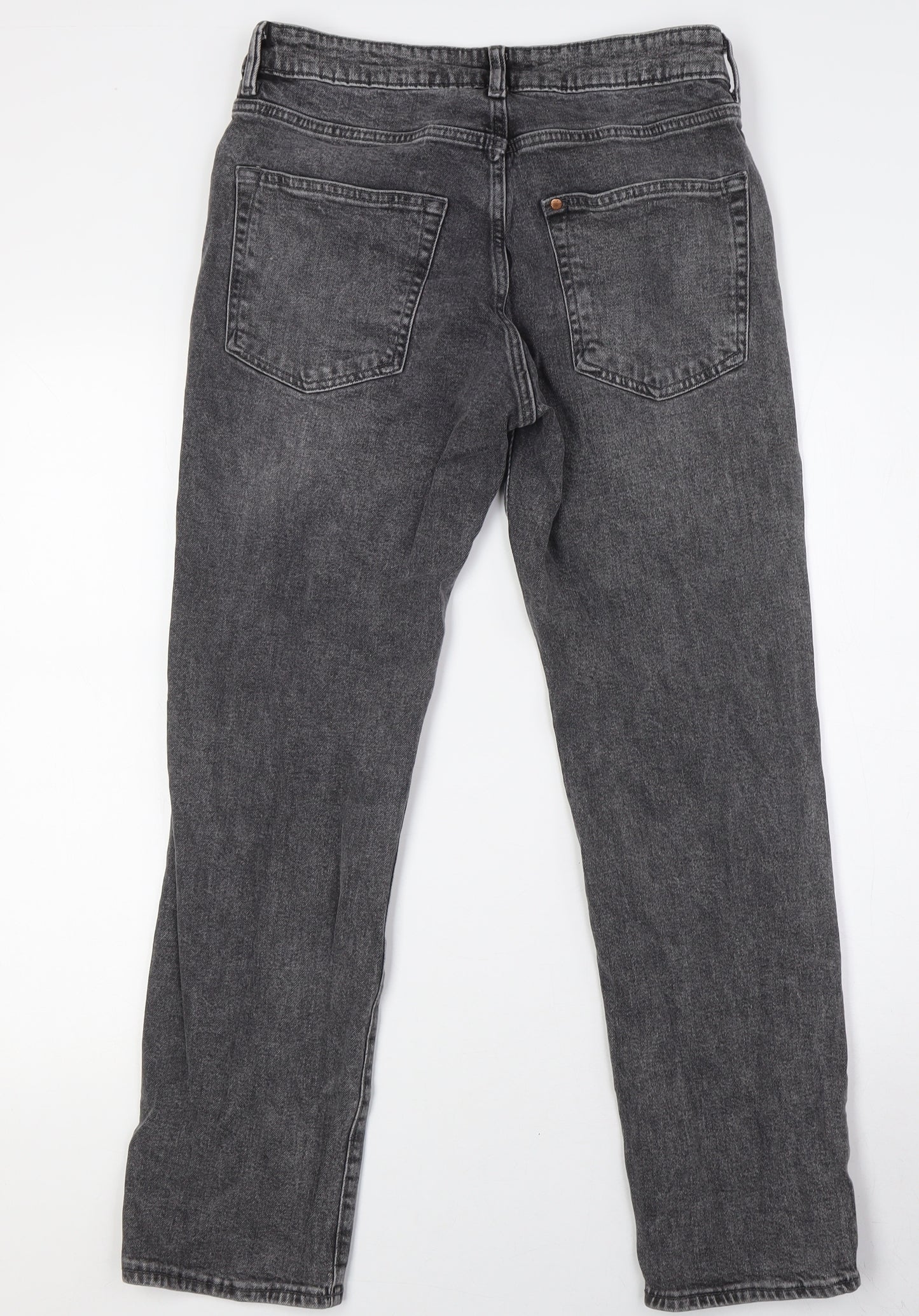 H&M Mens Grey Cotton Straight Jeans Size 30 in L30 in Regular Button