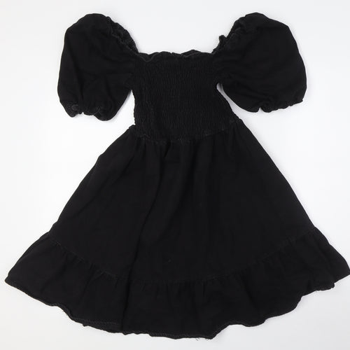 New Look Womens Black Cotton A-Line Size 10 Off the Shoulder - Smocked Body