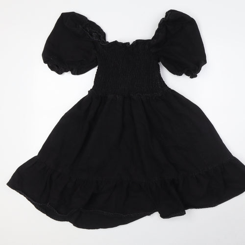 New Look Womens Black Cotton A-Line Size 10 Off the Shoulder - Smocked Body