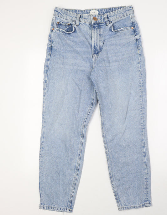 River Island Womens Blue Cotton Mom Jeans Size 10 L26 in Regular Button