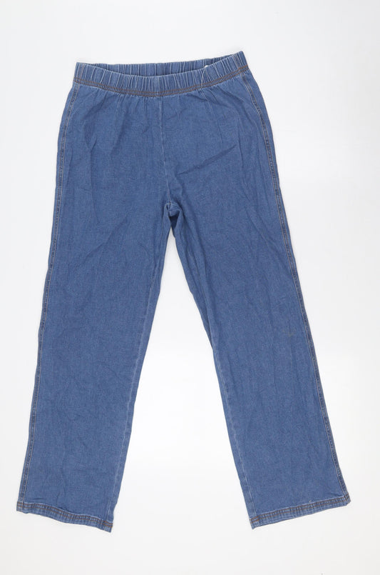 Damart Womens Blue Cotton Straight Jeans Size 12 L27 in Regular - Elasticated Waist