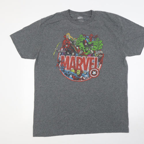 Marvel Mens Grey Herringbone Cotton T-Shirt Size L Crew Neck