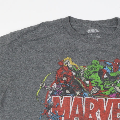 Marvel Mens Grey Herringbone Cotton T-Shirt Size L Crew Neck