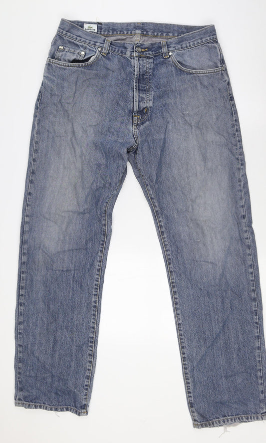 Lacosta Mens Blue Cotton Straight Jeans Size 32 in L32 in Regular Button