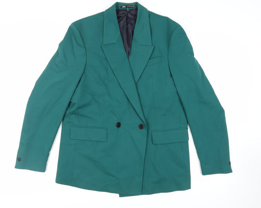 Zara Womens Green Jacket Blazer Size L Button