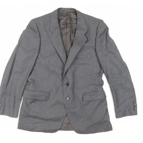 St Michael Mens Grey Striped Wool Jacket Suit Jacket Size 38 Regular - Vintage