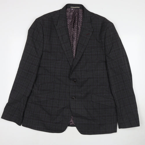 Burton Mens Grey Check Polyester Jacket Suit Jacket Size 48 Regular