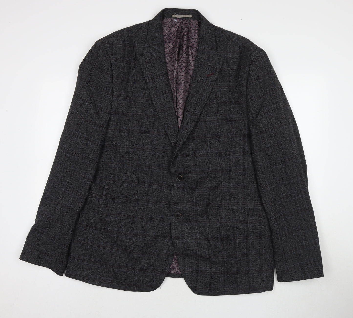 Burton Mens Grey Check Polyester Jacket Suit Jacket Size 48 Regular