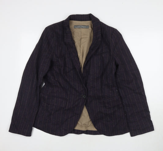 Zara Womens Purple Striped Jacket Blazer Size L Button