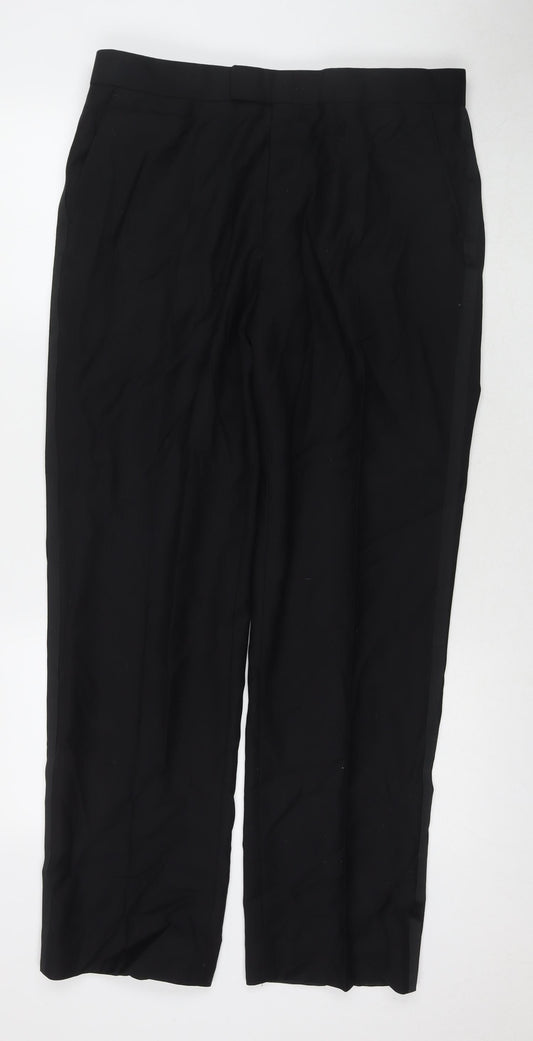 Jeff Banks Mens Black Wool Dress Pants Trousers Size 34 in L30 in Regular Zip