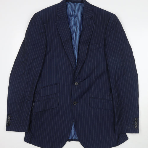 Marks and Spencer Mens Blue Striped Wool Jacket Suit Jacket Size 38 Regular