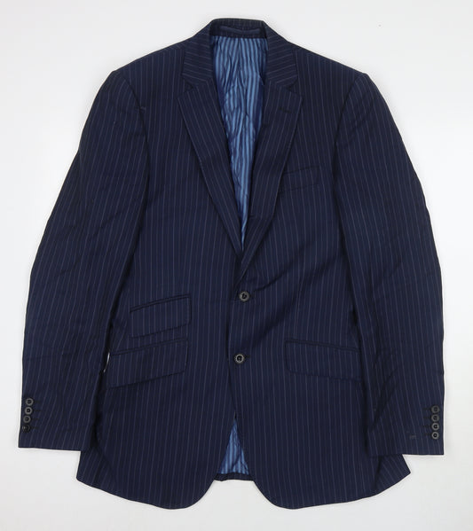 Marks and Spencer Mens Blue Striped Wool Jacket Suit Jacket Size 38 Regular