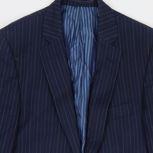 Marks and Spencer Mens Blue Striped Wool Jacket Suit Jacket Size 38 Regular