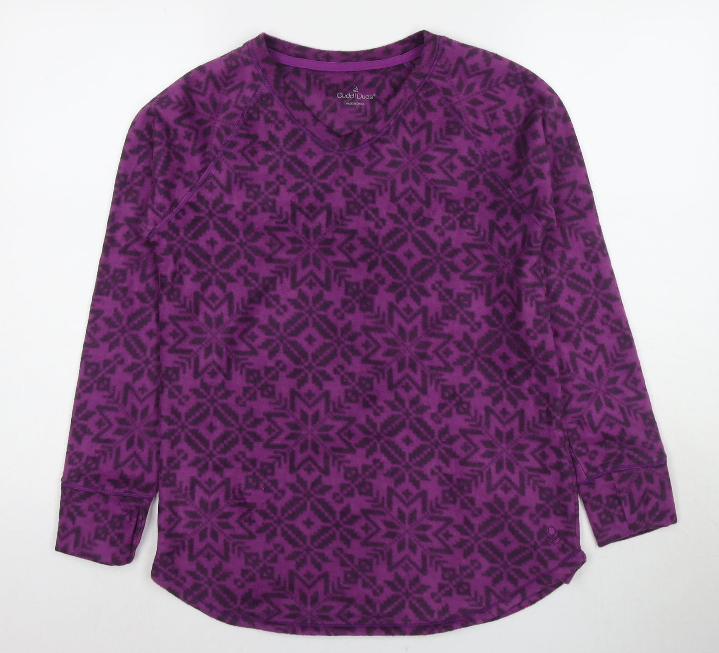 Cuddl Duds Womens Purple Geometric Polyester Pullover Sweatshirt Size M Pullover