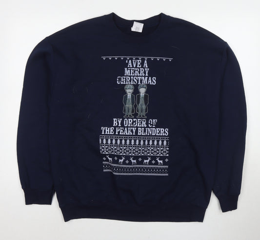 Peaky Blinders Mens Blue Cotton Pullover Sweatshirt Size L - Christmas Jumper