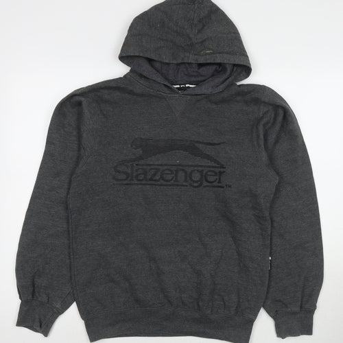 Slazenger Mens Grey Cotton Pullover Hoodie Size S - Logo