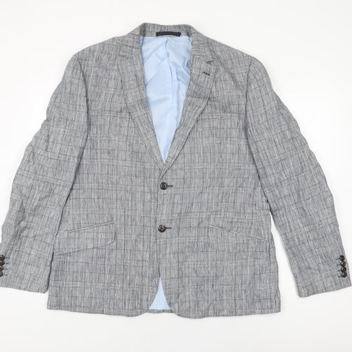 Marks and Spencer Mens Grey Geometric Linen Jacket Suit Jacket Size 42 Regular