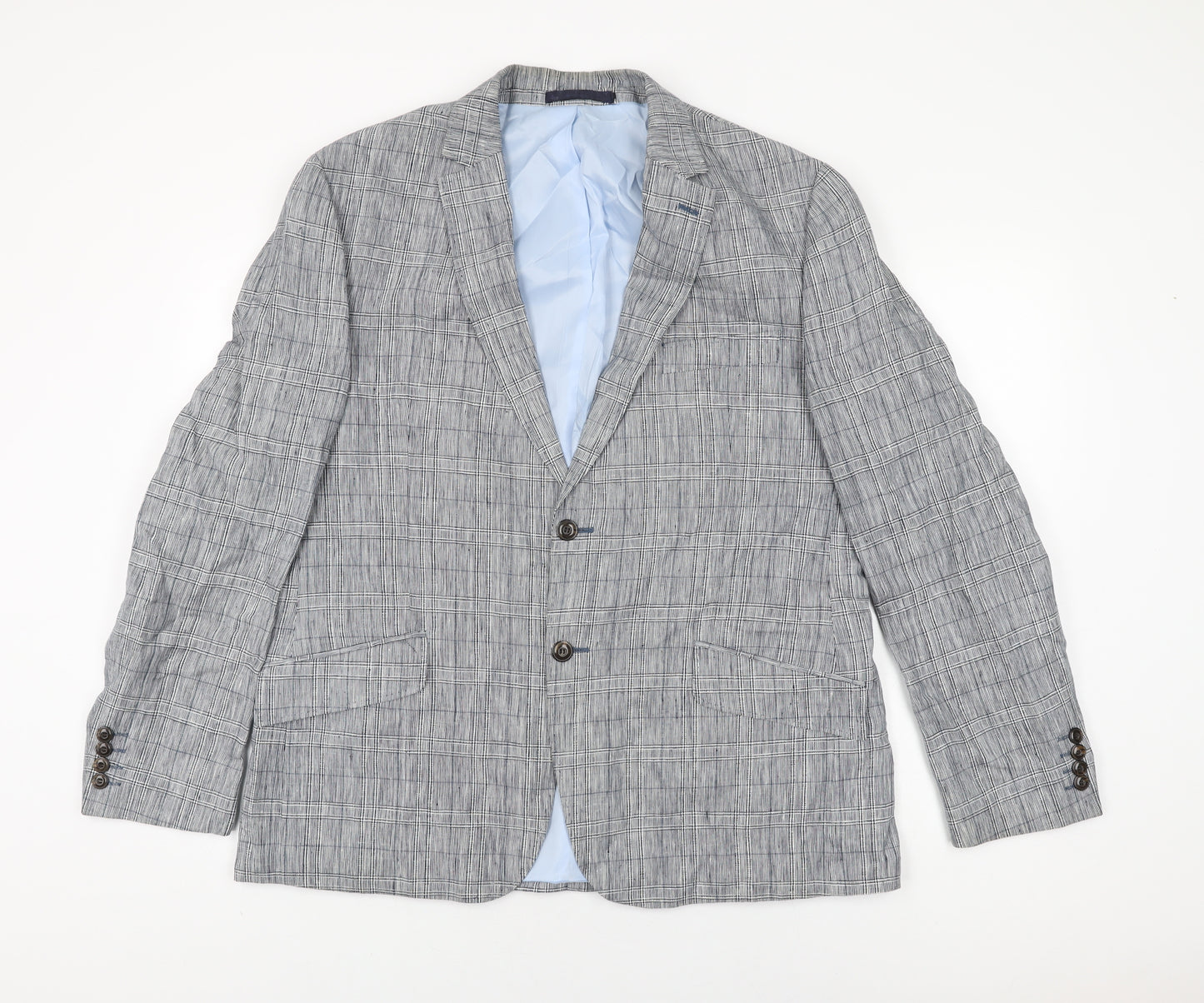 Marks and Spencer Mens Grey Geometric Linen Jacket Suit Jacket Size 42 Regular