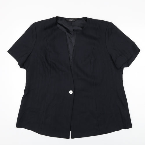 BM Collection Womens Black Polyester Basic Button-Up Size 20 Round Neck