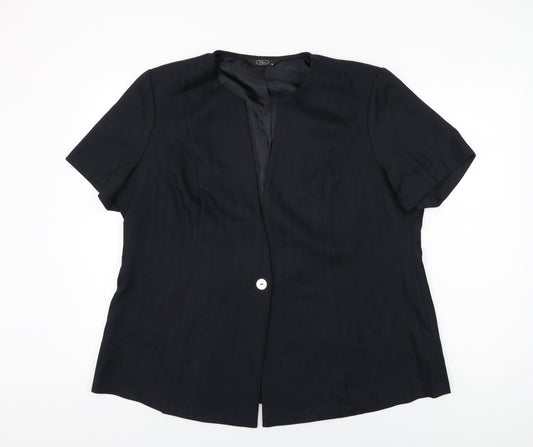 BM Collection Womens Black Polyester Basic Button-Up Size 20 Round Neck