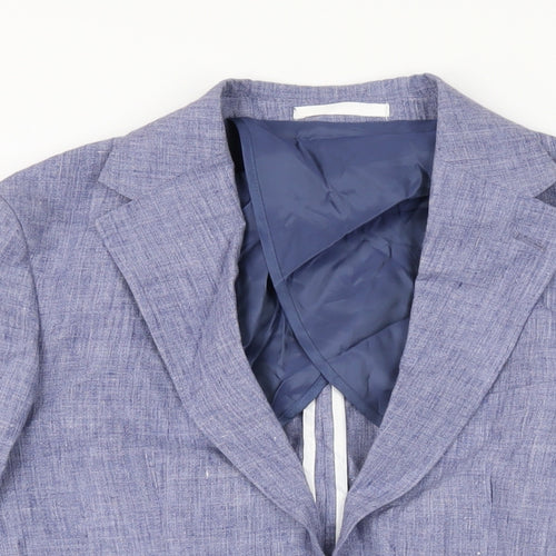 Moss London Mens Blue Linen Jacket Suit Jacket Size 38 Regular