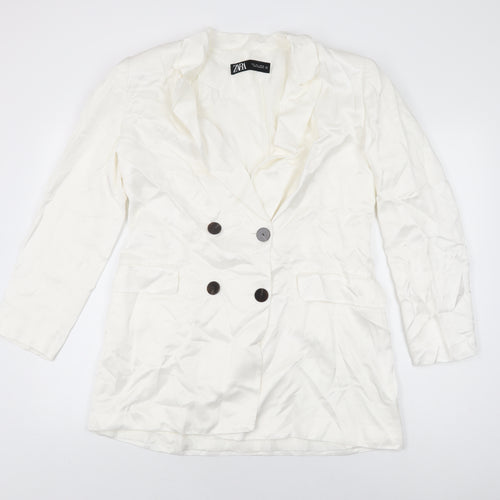 Zara Womens White Jacket Blazer Size L Button