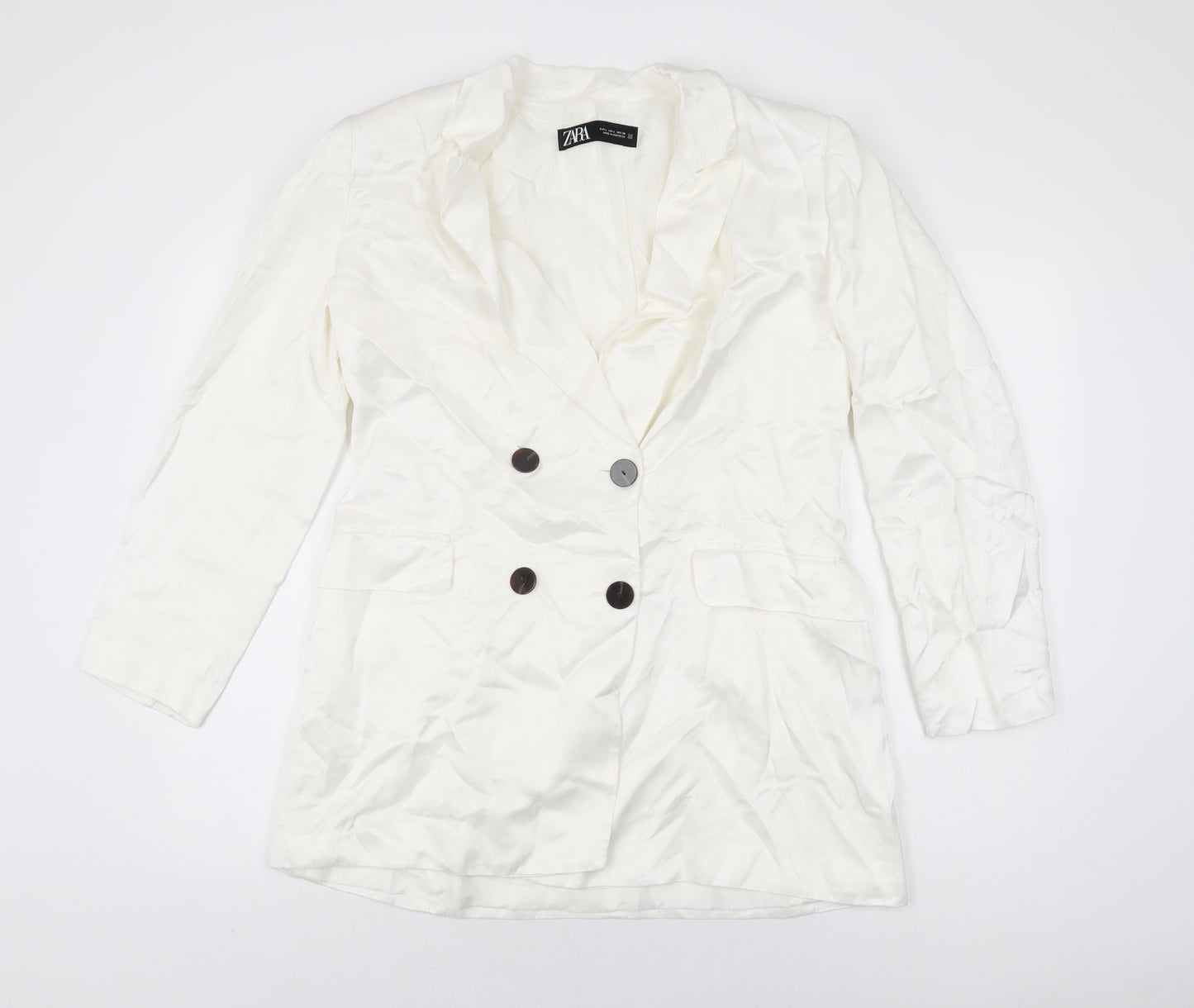 Zara Womens White Jacket Blazer Size L Button