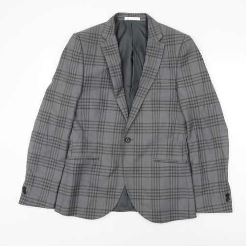 Moss London Mens Grey Plaid Polyester Jacket Suit Jacket Size 38 Regular