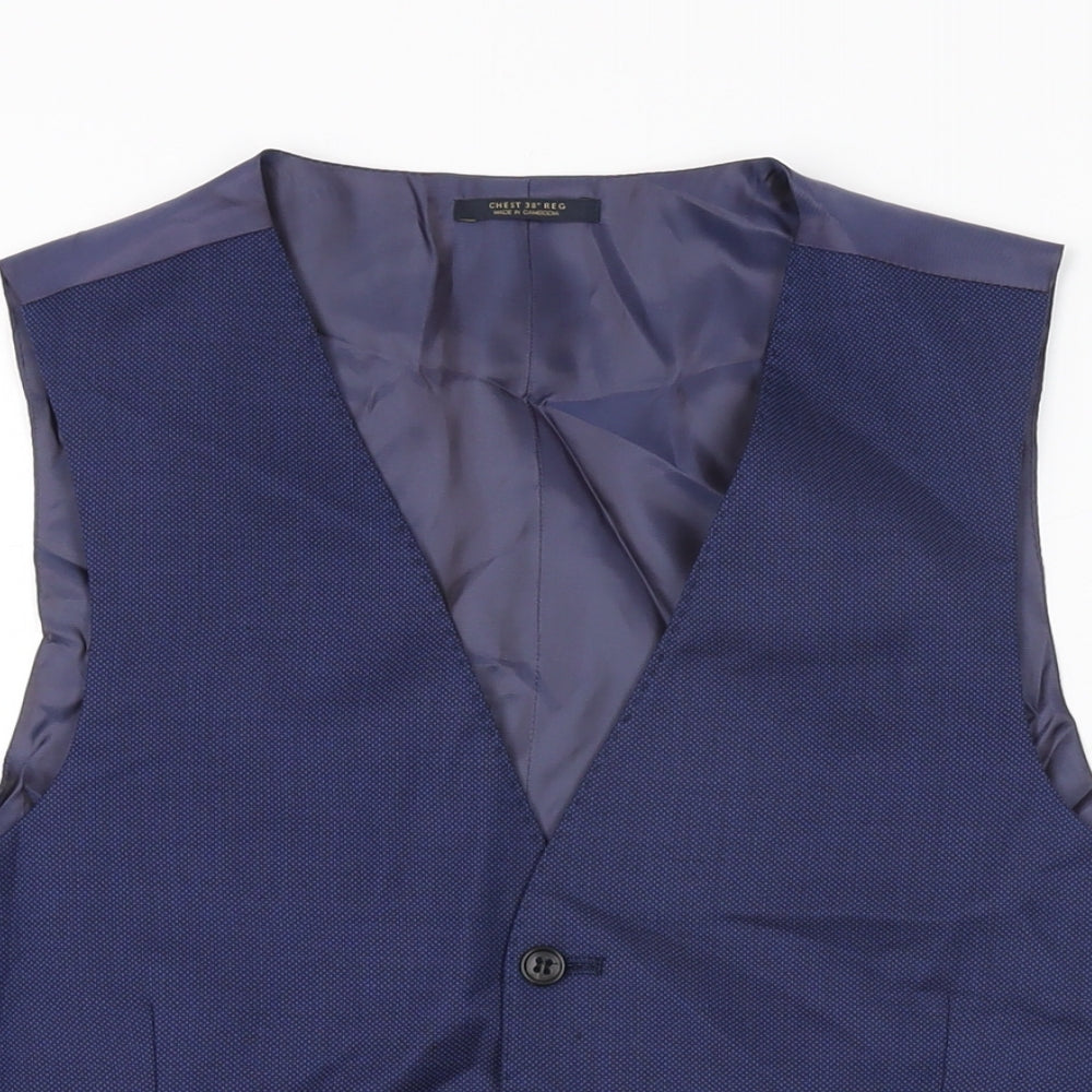 Marks and Spencer Mens Blue Wool Jacket Suit Waistcoat Size 38 Regular