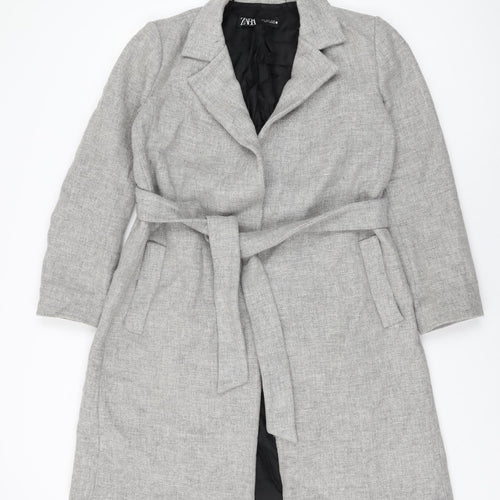 Zara Womens Grey Overcoat Coat Size S Tie