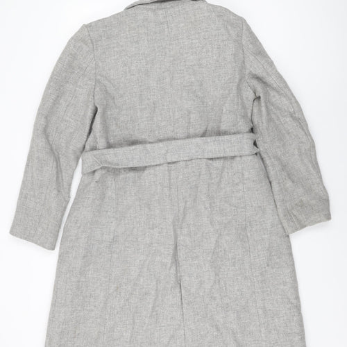 Zara Womens Grey Overcoat Coat Size S Tie