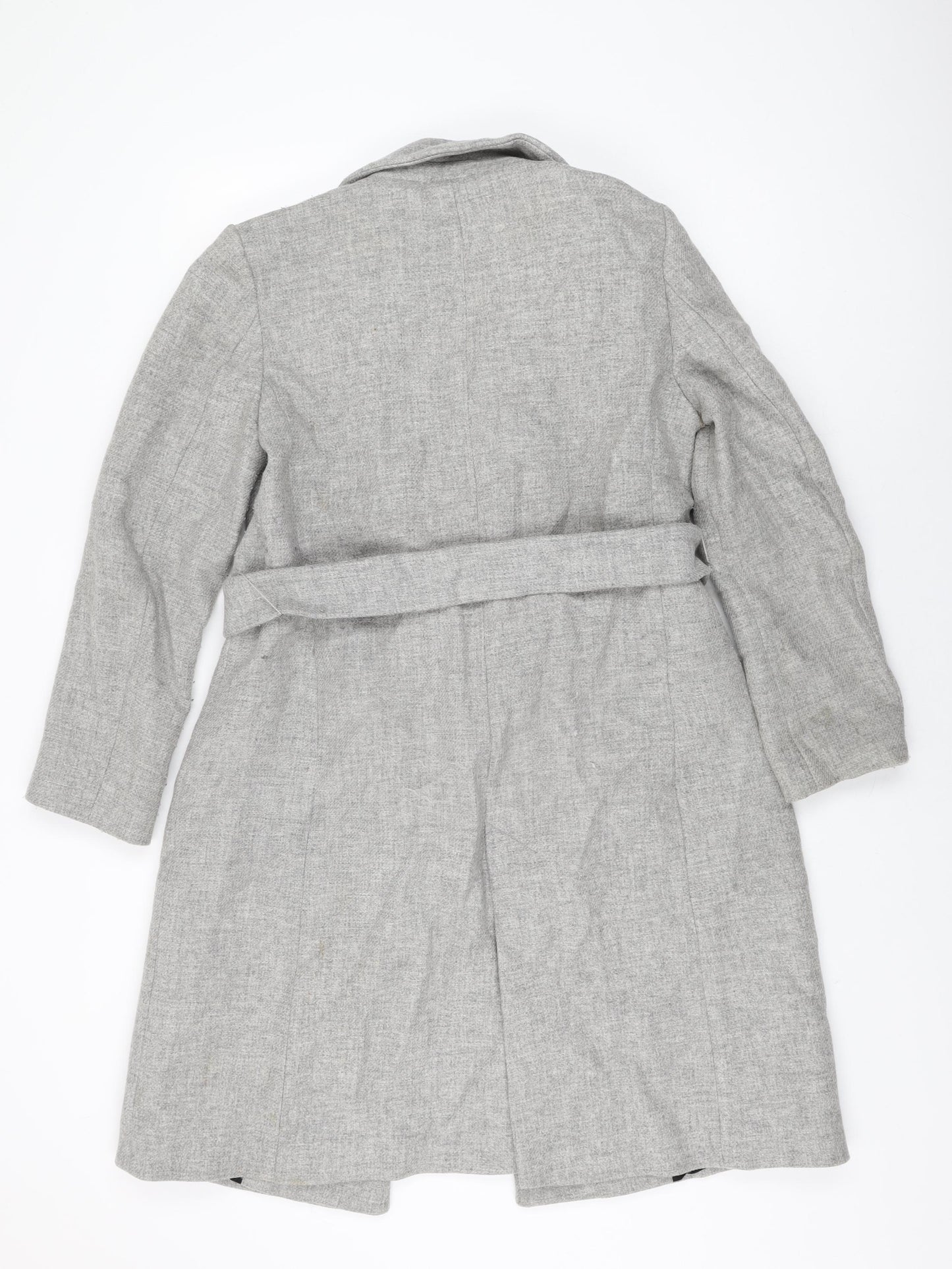 Zara Womens Grey Overcoat Coat Size S Tie