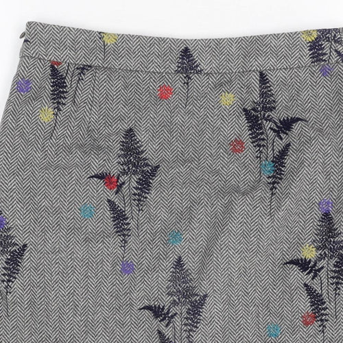 White Stuff Womens Grey Floral Polyester A-Line Skirt Size 8 Zip