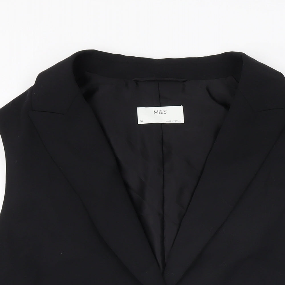 Marks and Spencer Womens Black Polyester Basic Button-Up Size 16 Collared