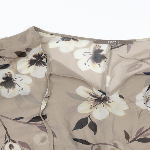 NEXT Womens Brown Floral Polyester Basic Blouse Size 10 V-Neck