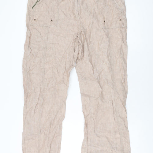 Per Una Womens Beige Linen Trousers Size 18 L32 in Regular Zip