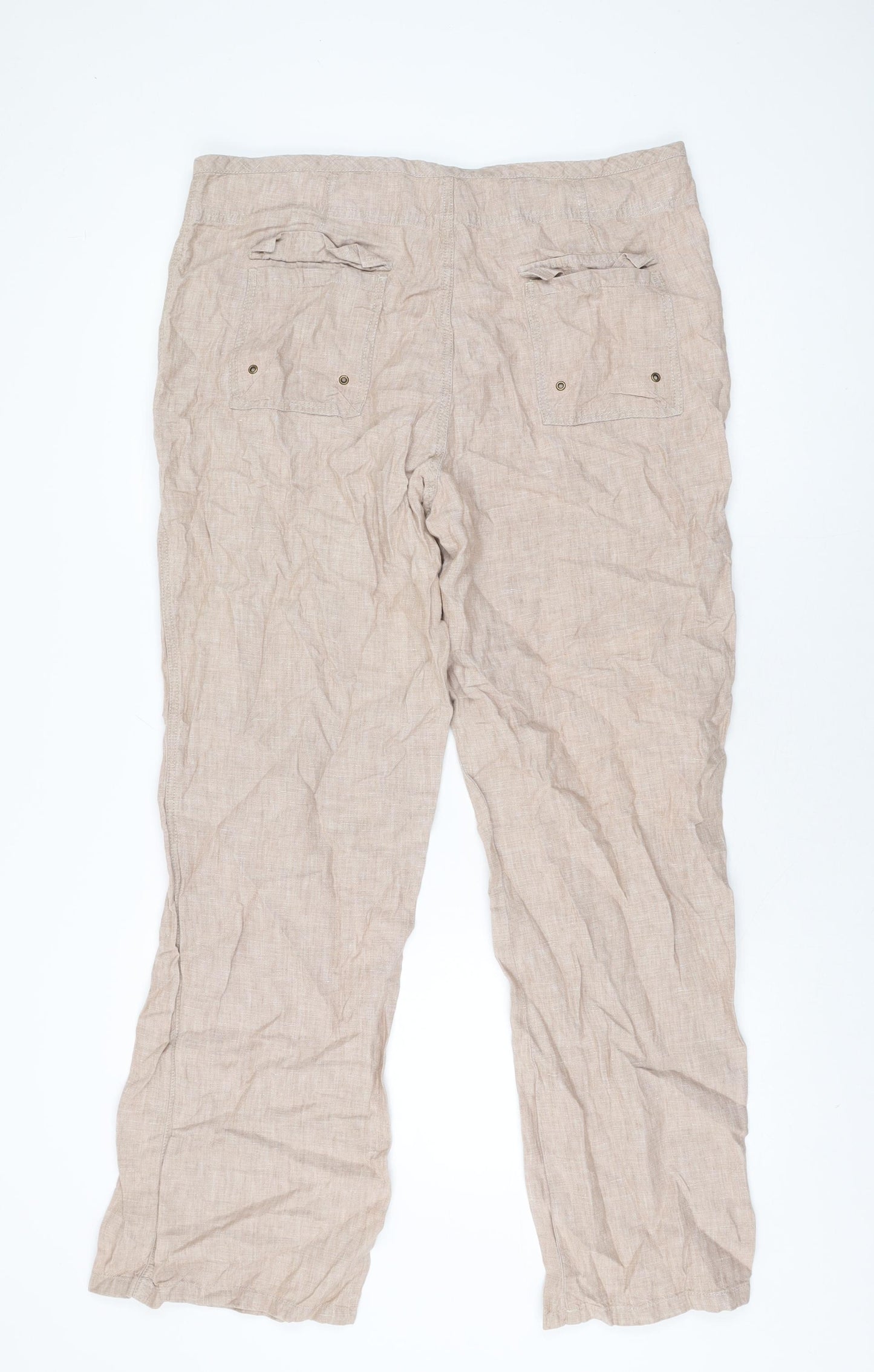 Per Una Womens Beige Linen Trousers Size 18 L32 in Regular Zip