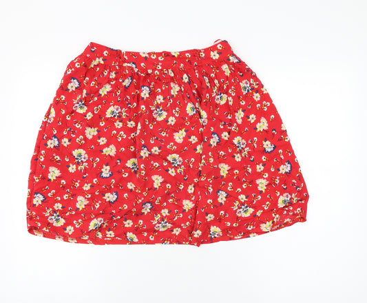 New Look Womens Red Floral Viscose Skater Skirt Size 8 Zip